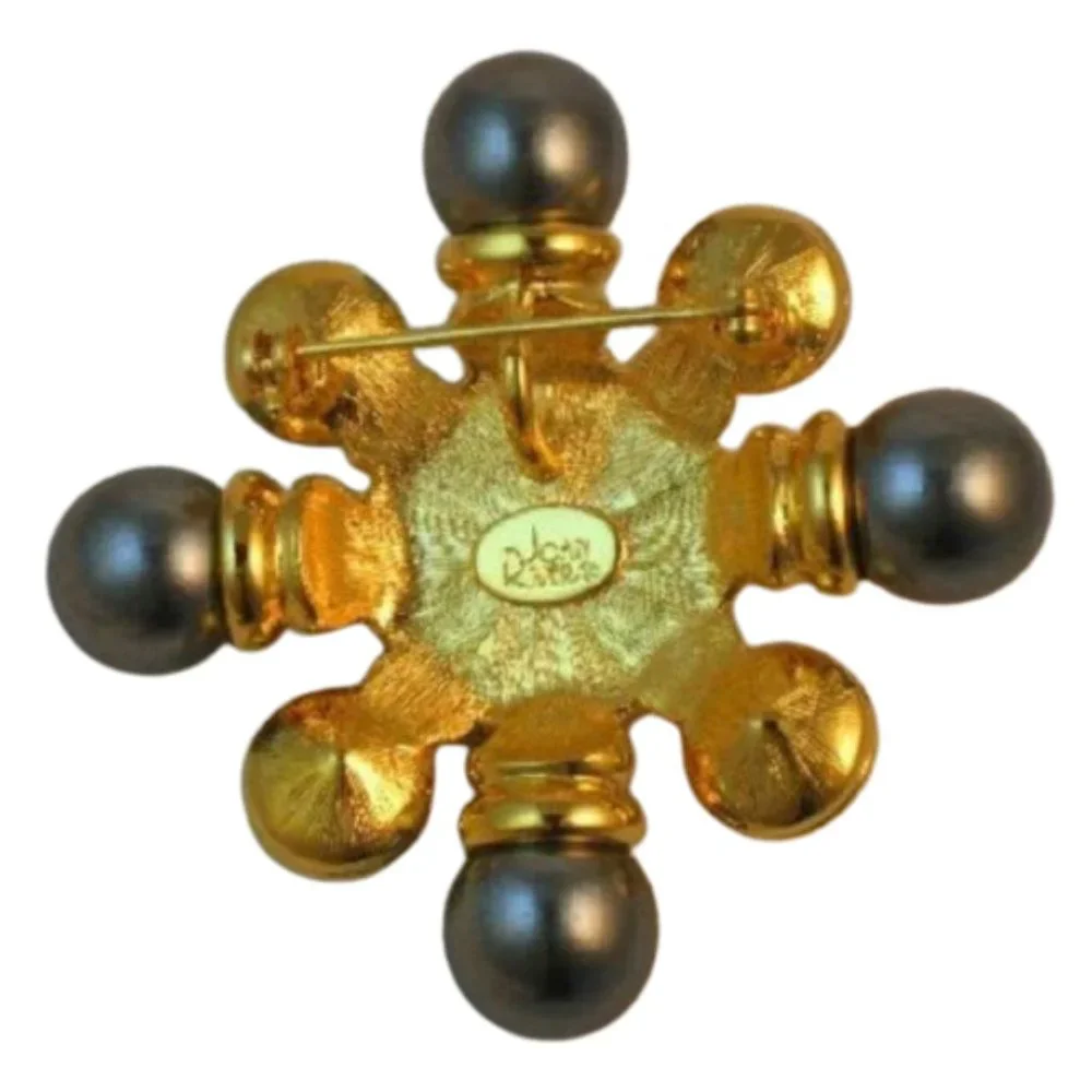 Vintage Joan Rivers Maltese Cross Brooch/Pendant Black Pearl
